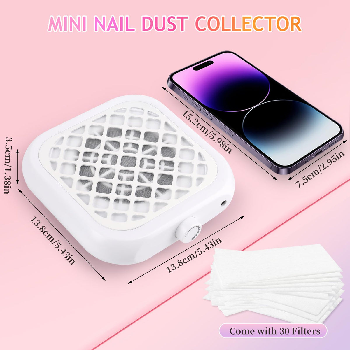 BOMOQING nail dust collector with 30 filter pads for quick replacement and cleaner air.