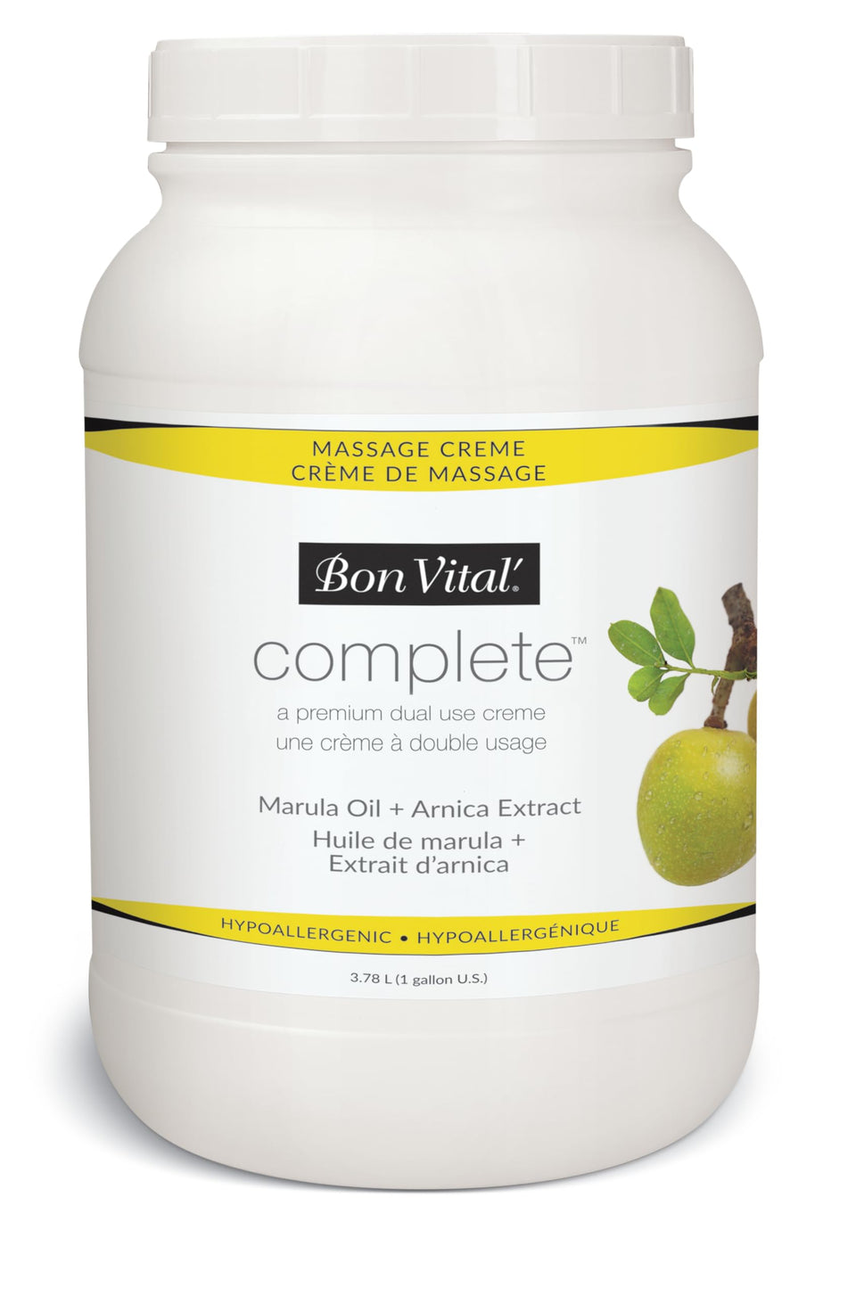 Bon Vital' Complete Massage Creme in bulk 1-gallon container for spa and clinic use.