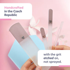 Bona Fide Beauty clear glass cuticle pusher for precise, hygienic cuticle care