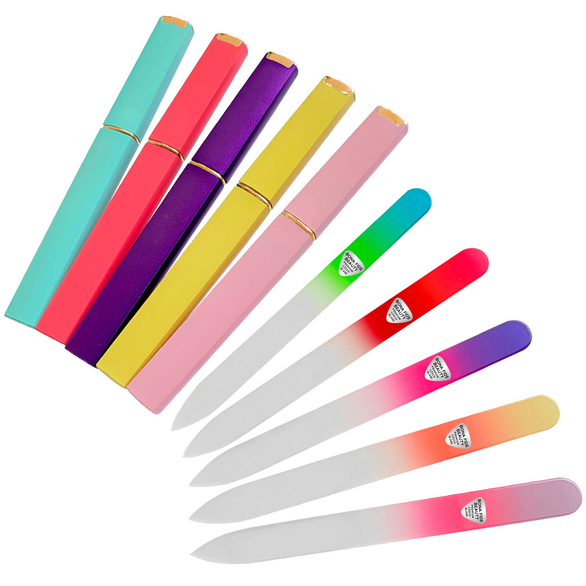 Bona Fide Beauty Czech glass nail file set inside protective case for at-home manicures