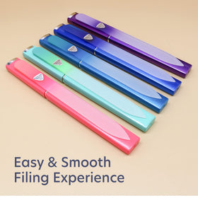 Bona Fide Beauty dual-direction filing in action for smooth nail shaping.