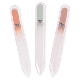 Bona Fide Beauty Czech glass nail file set, three-piece display for at-home manicure.
