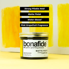 Bonafide Pomade Matte Paste tub open reveals creamy texture ready to scoop