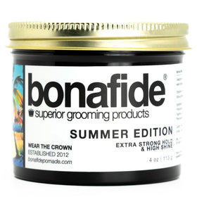 Bona Fide Pomade Summer Edition bottle front with lasting shine.