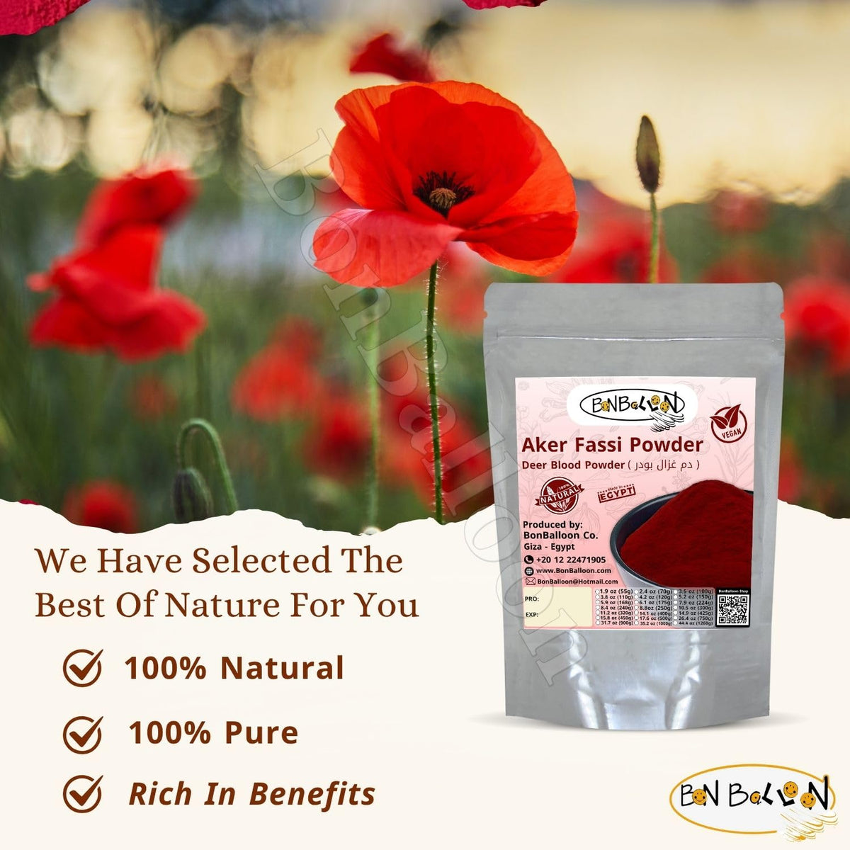 bonballoon Aker Fassi deer blood powder in dispensing jar