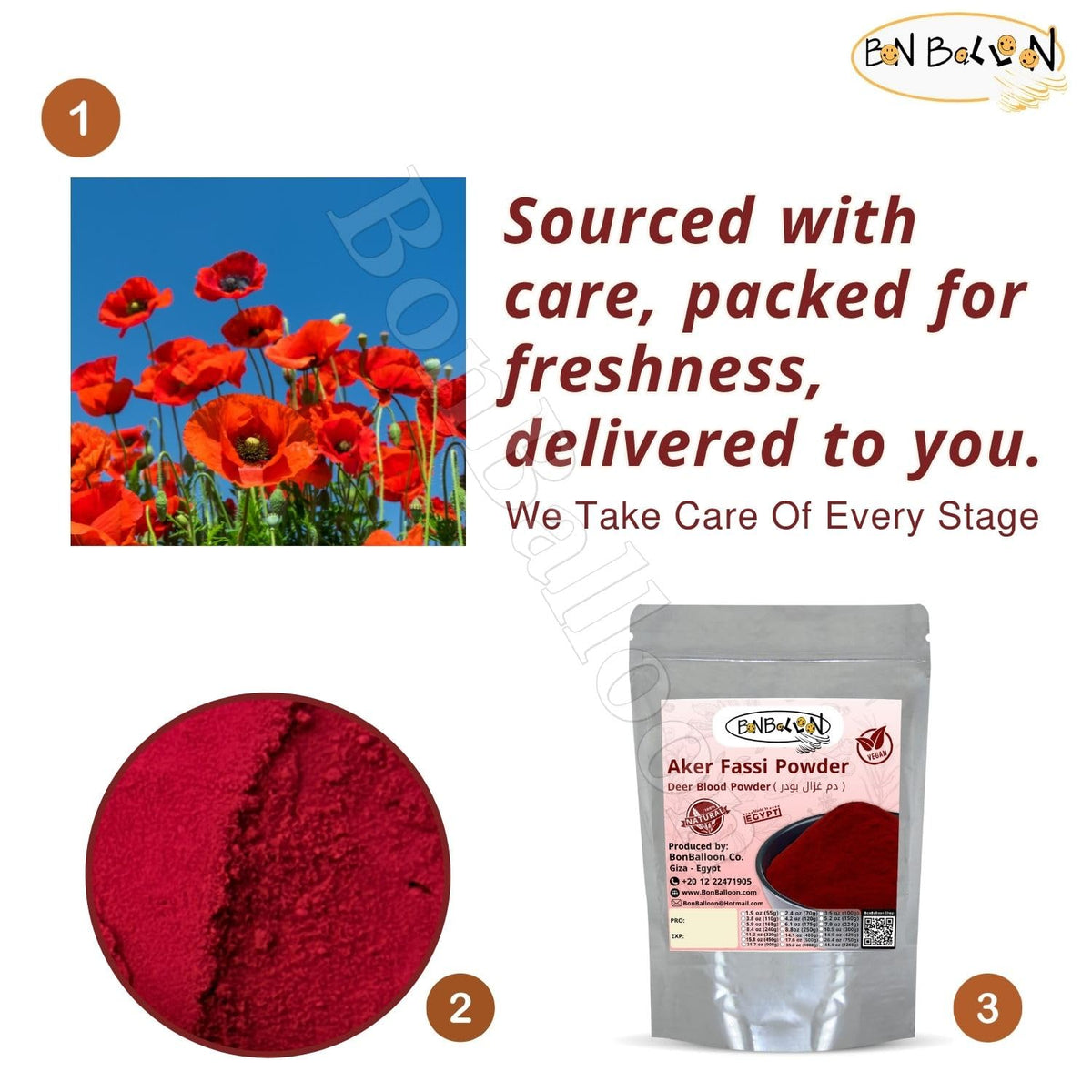 bonballoon Aker Fassi deer blood powder label detail and certifications