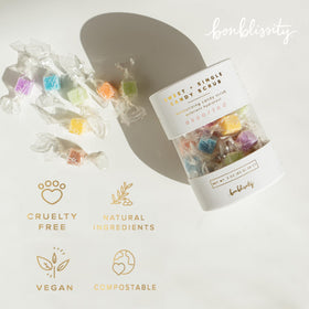 Natural ingredients including avocado oil and shea butter nourish dry skin.
