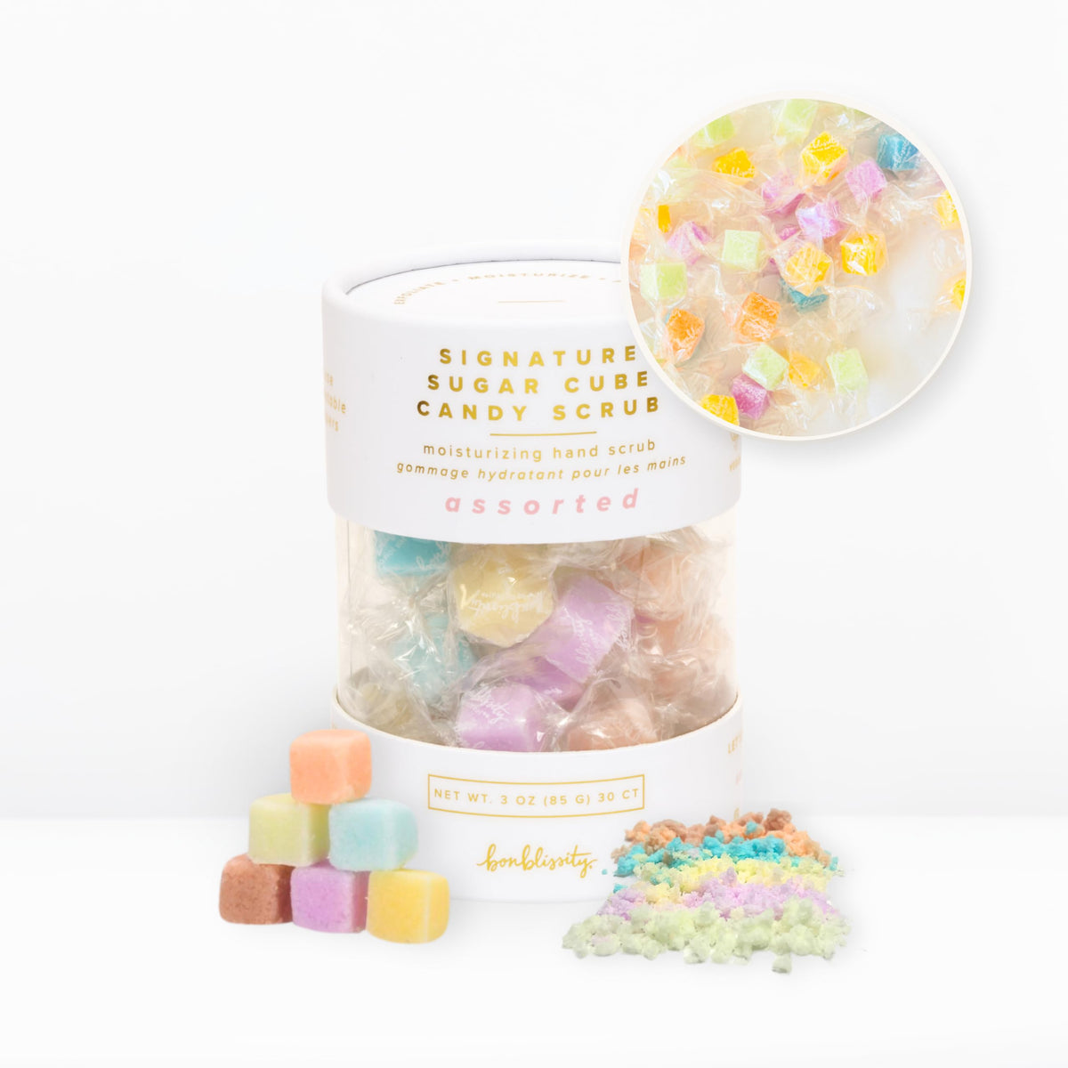 Bonblissity Sugar Cubes Scrub packaging with gift-ready presentation.