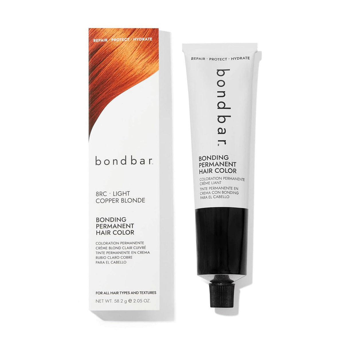 Bondbar 8RC Light Copper Blonde tube packaging made from 100% recycled aluminum