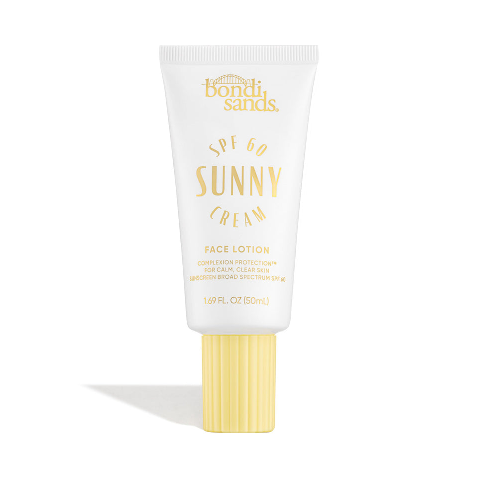 Bondi Sands Sunny Cream SPF 60 face lotion showcases a smooth, protective formula for daily use