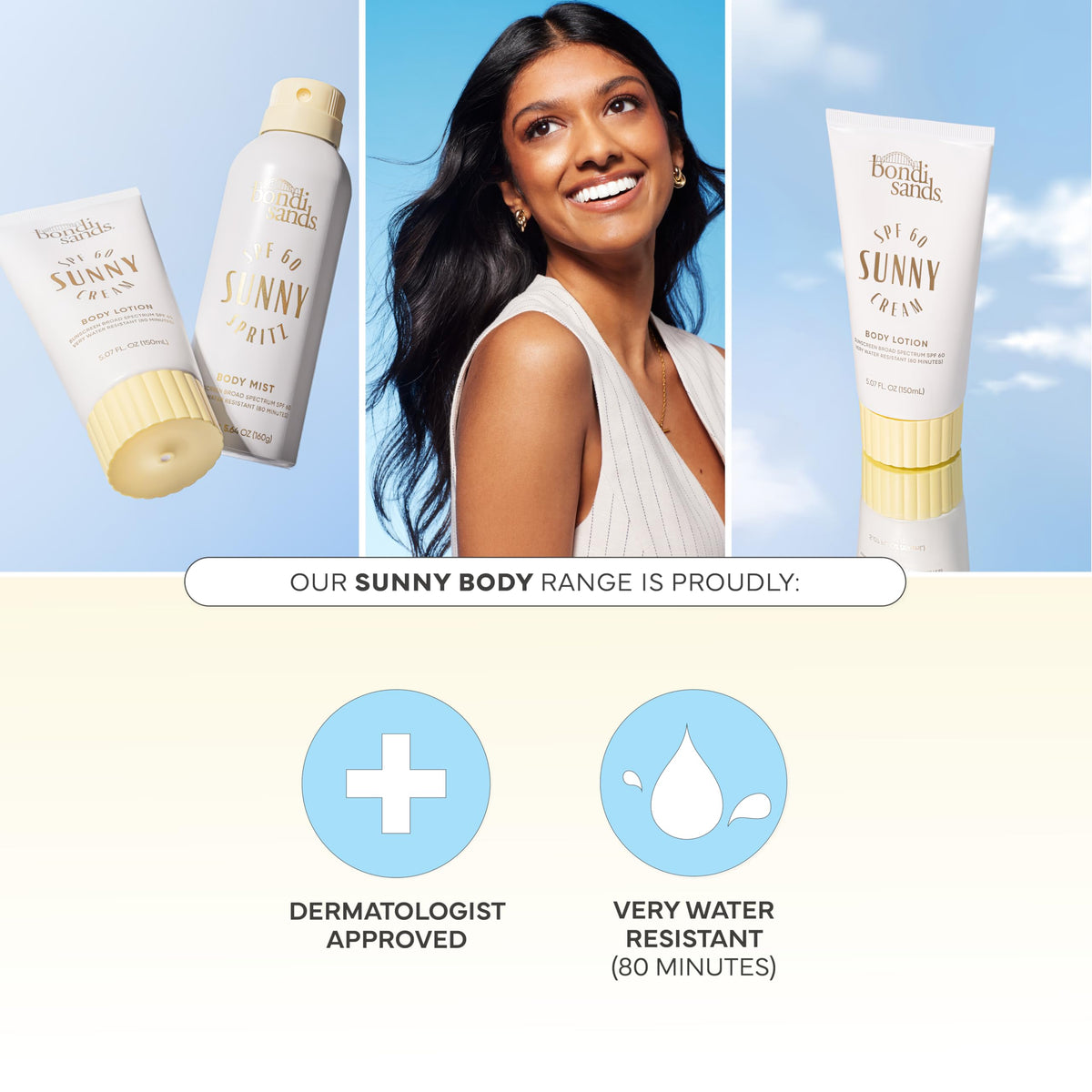 Bondi Sands Sunny Cream SPF 60 texture closeup reveals a hydrating formula