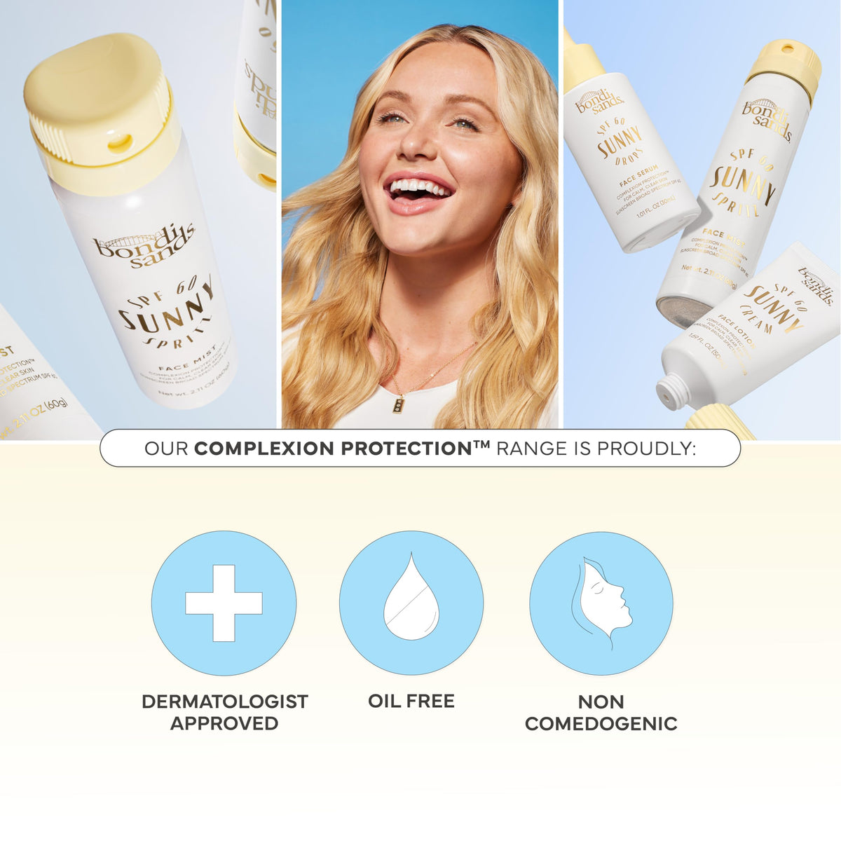 Bondi Sands Sunny Spritz SPF 60 spray action for quick makeup prep and protection