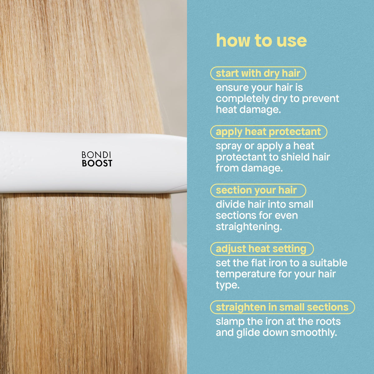 BondiBoost Aloe Plated Flat Iron 1inch heat-ready indicator for quick use