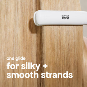 BondiBoost Aloe Plated Flat Iron 1inch used on straight hair for a sleek finish