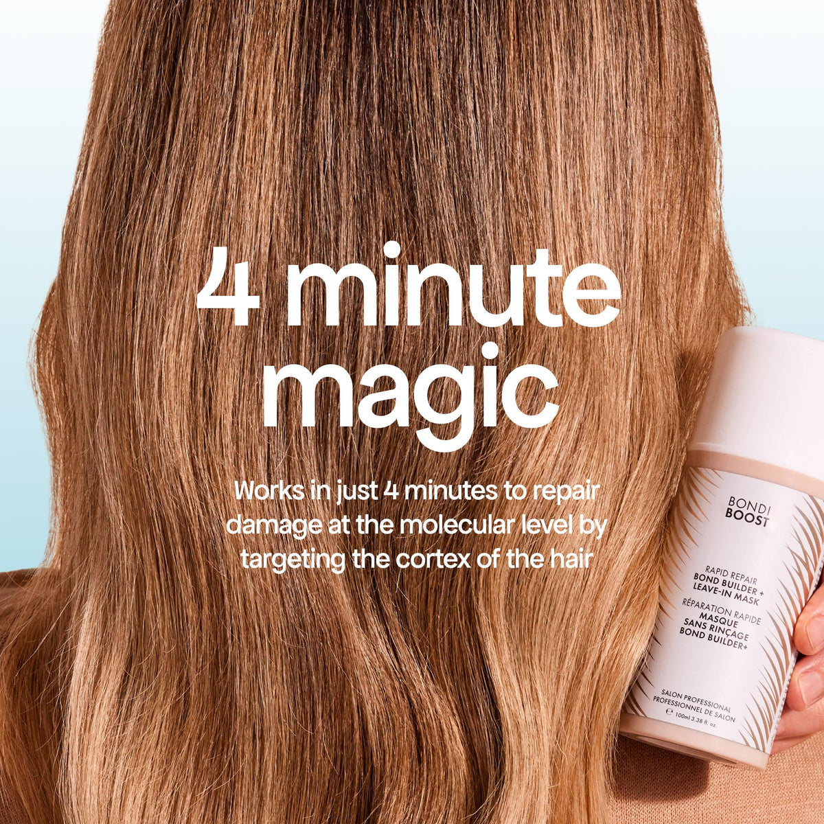 Before and after shot of dry, damaged hair treated with BondiBoost