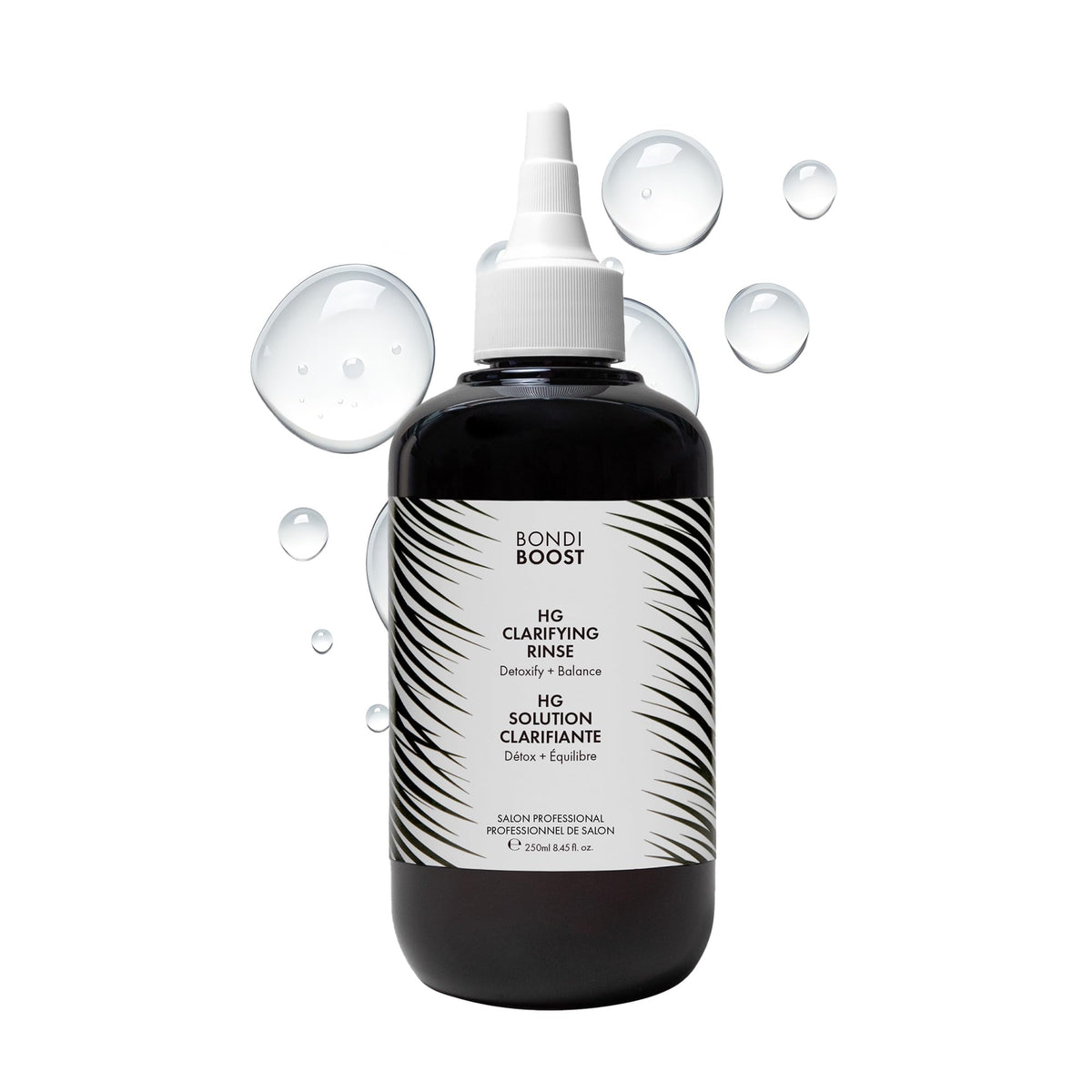 BondiBoost HG Clarifying Rinse bottle highlighting aloe-based detox for scalp balance.