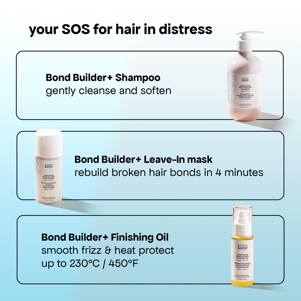 BondiBoost Rapid Repair Oil on mid-lengths to ends adds shine and strength