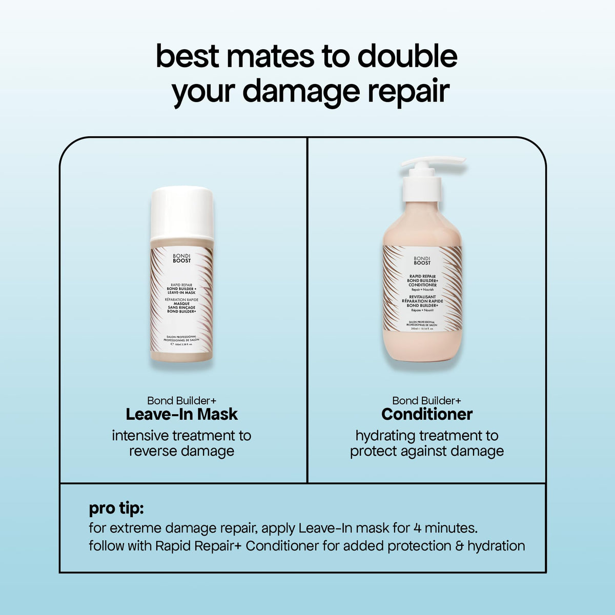 BONDIBOOST Rapid Repair hands apply conditioner to hair mid-length for smoothing