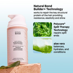 Silicone-free BondiBoost formula label highlighting paraben-free and vegan status