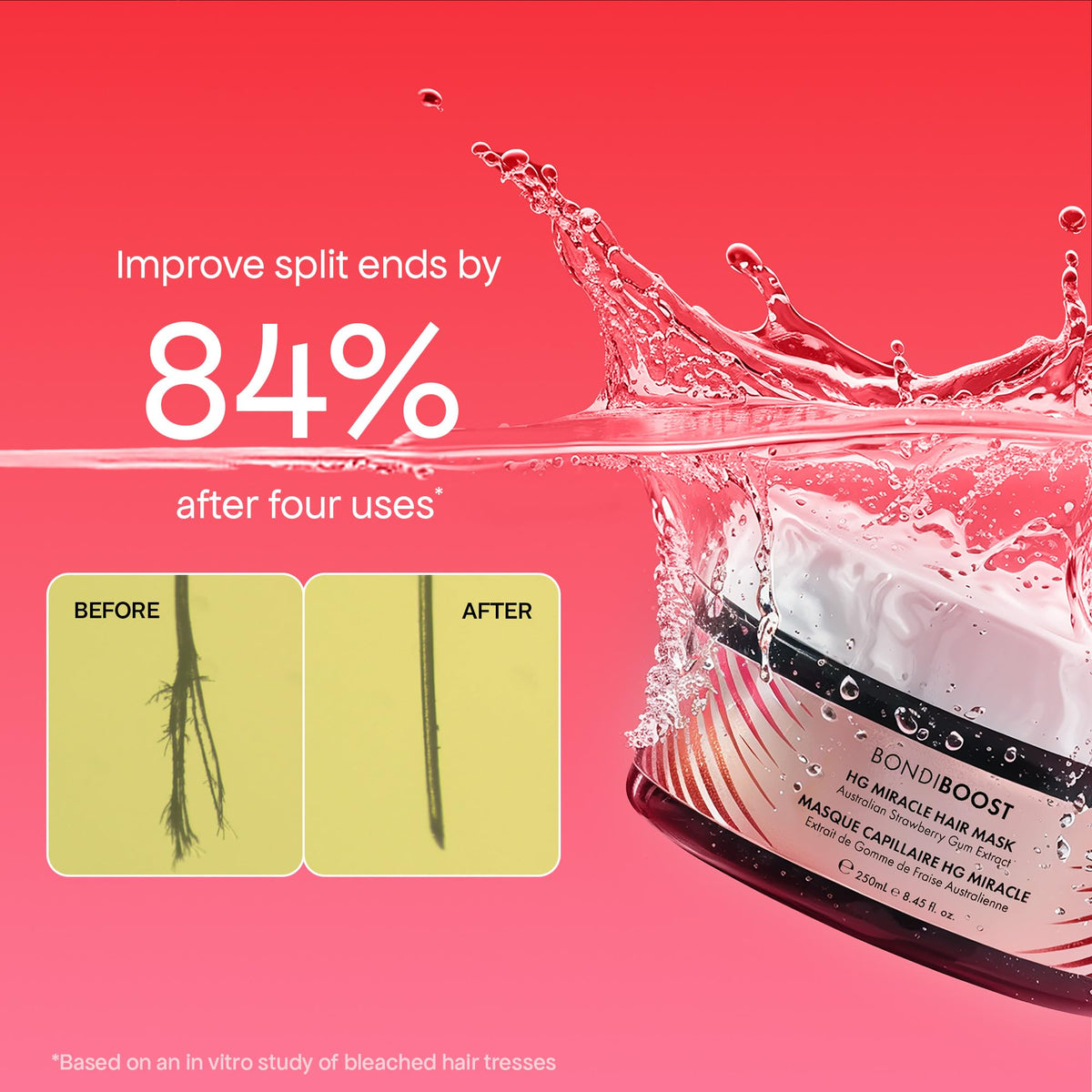 BONDIBOOST Strawberry Gum Hair Mask packaging highlights vegan, sulfate-free formula.