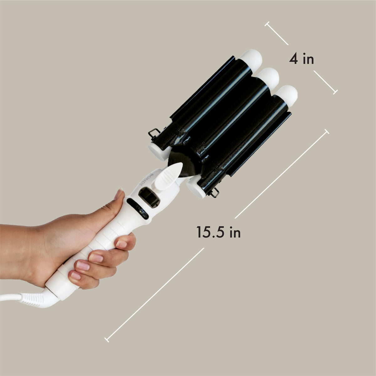 Temperature control dial on BondiBoost Wave Wand for versatile styling.