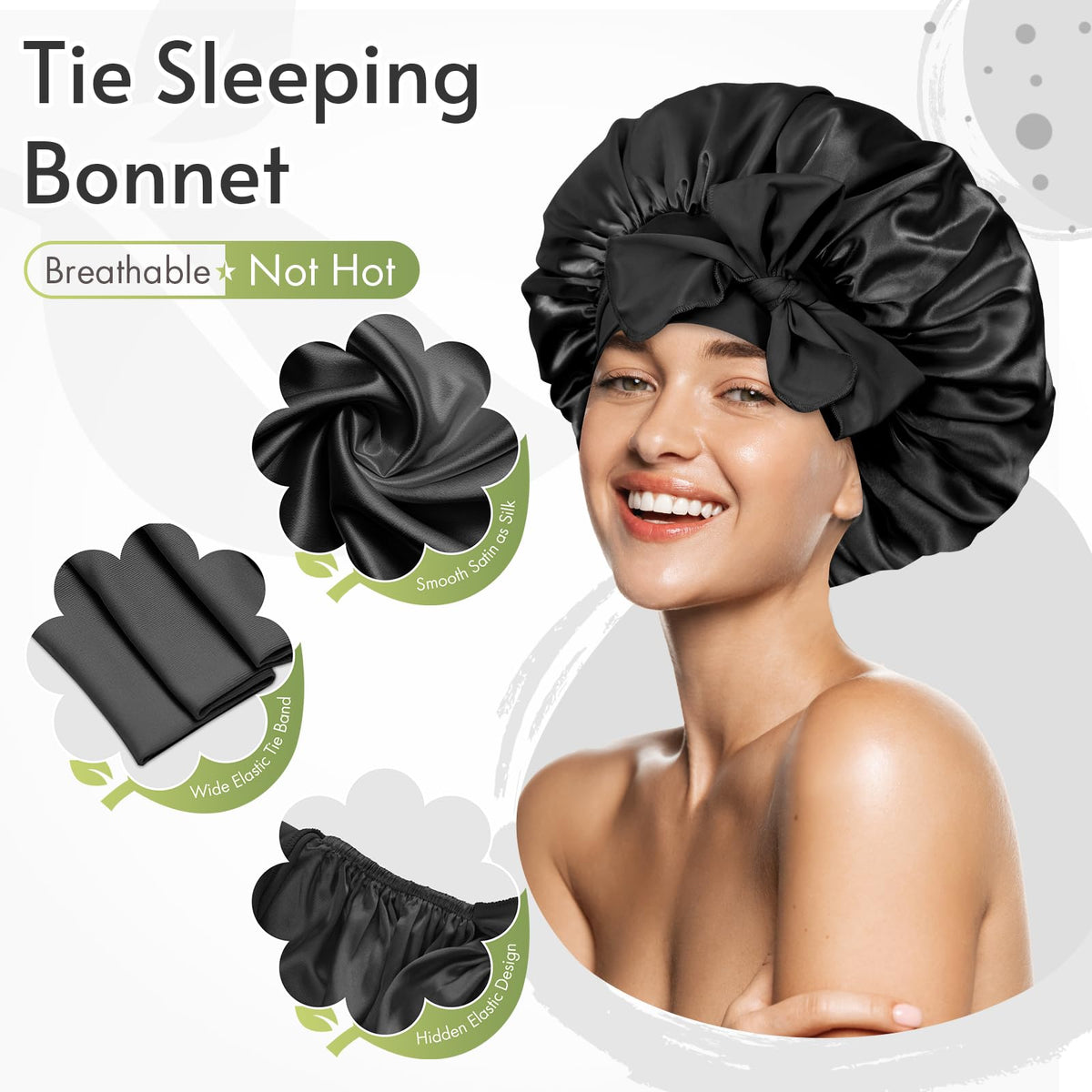 BONNET QUEEN adjustable tie band demonstrated for all head sizes and comfort