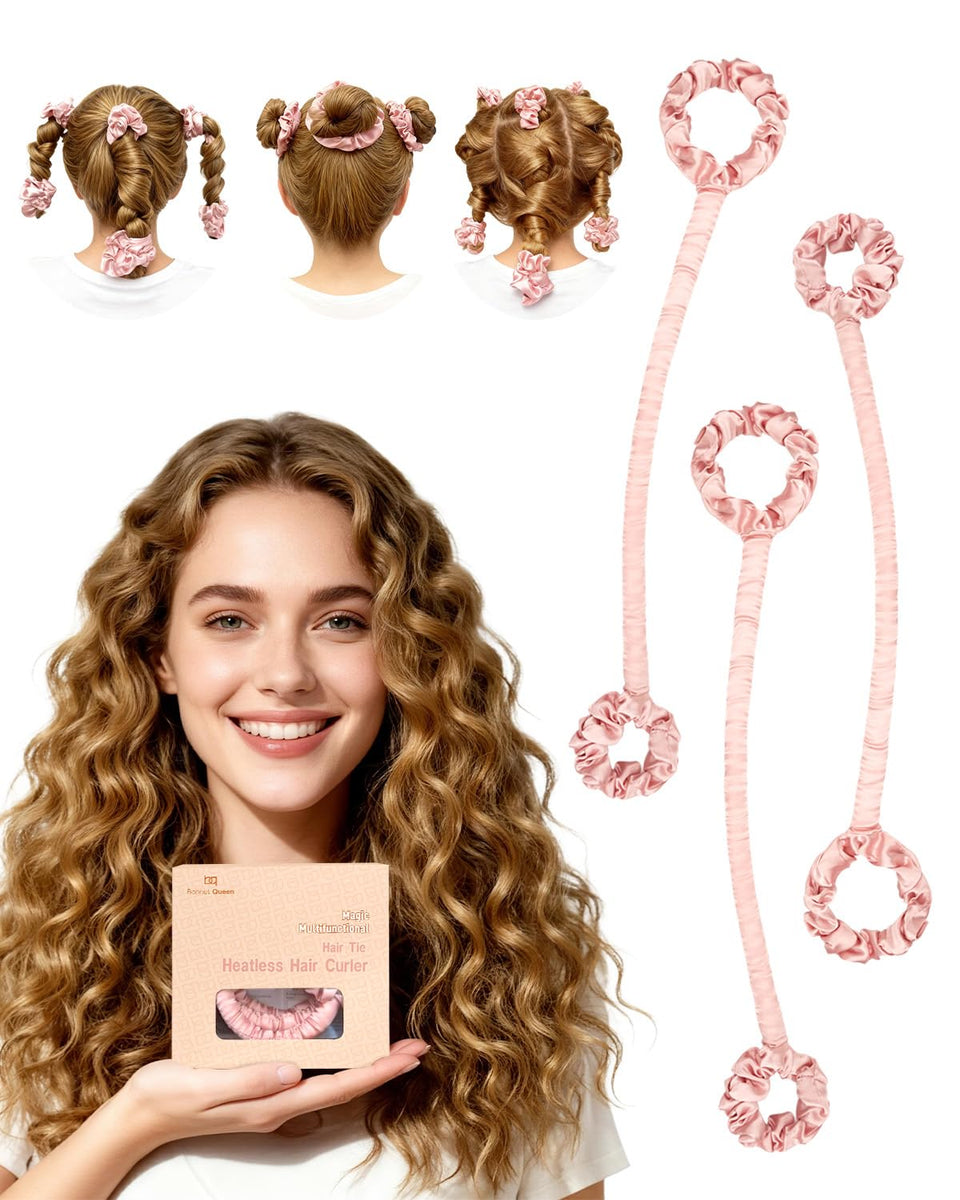 BONNET QUEEN heatless curler set with cream pink packaging, gentle on hair, overnight curls
