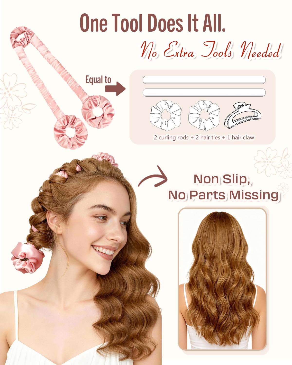 BONNET QUEEN satin curl rod set with soft wrap for gentle, frizz-reducing styling.