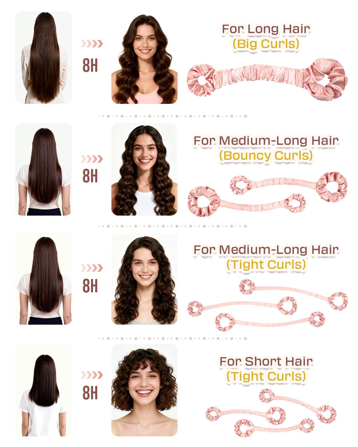 BONNET QUEEN satin hair rollers in cream pink, smooth wrapping for overnight curls