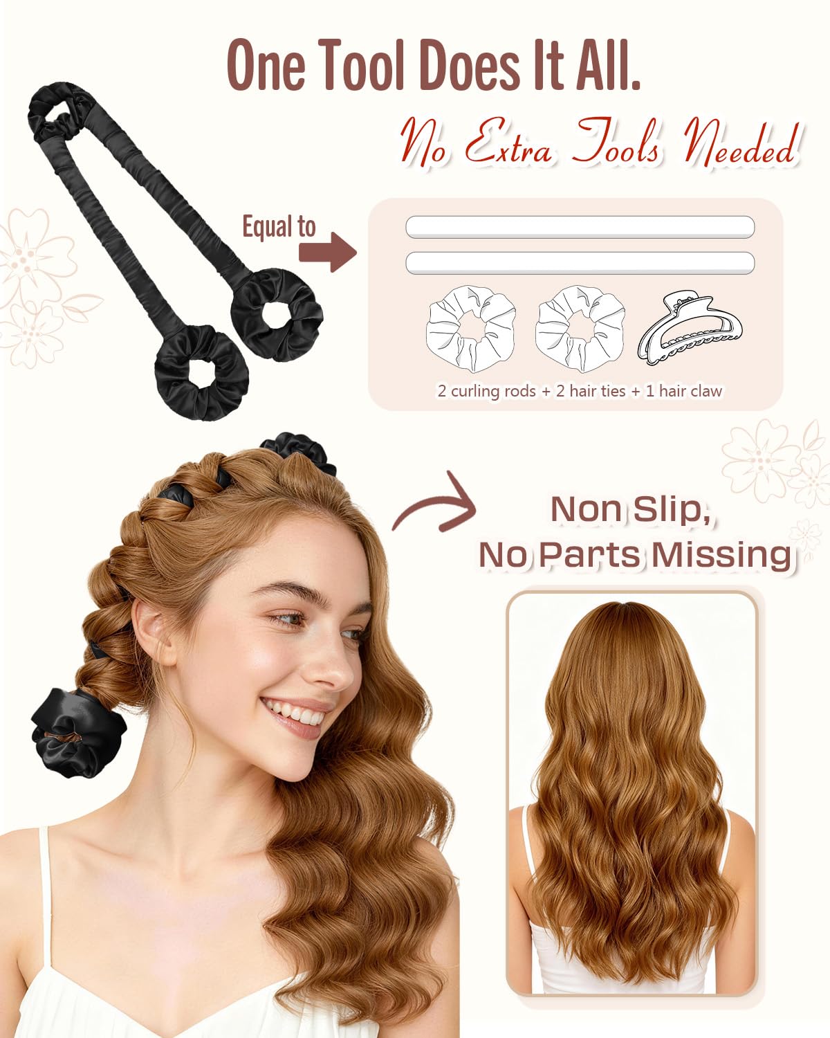 BONNET QUEEN satin sleep rod set glides through hair with minimal friction