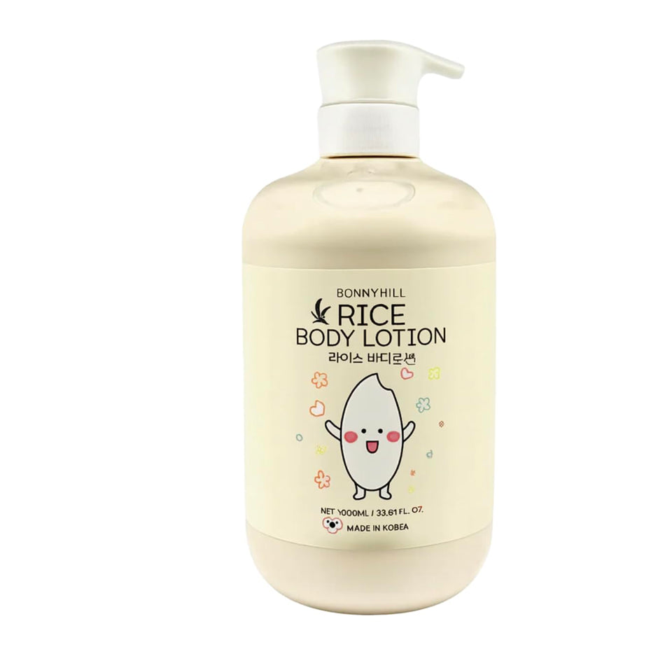 BonnyHill Rice Body Lotion bottle with pump for easy, long-lasting moisture.