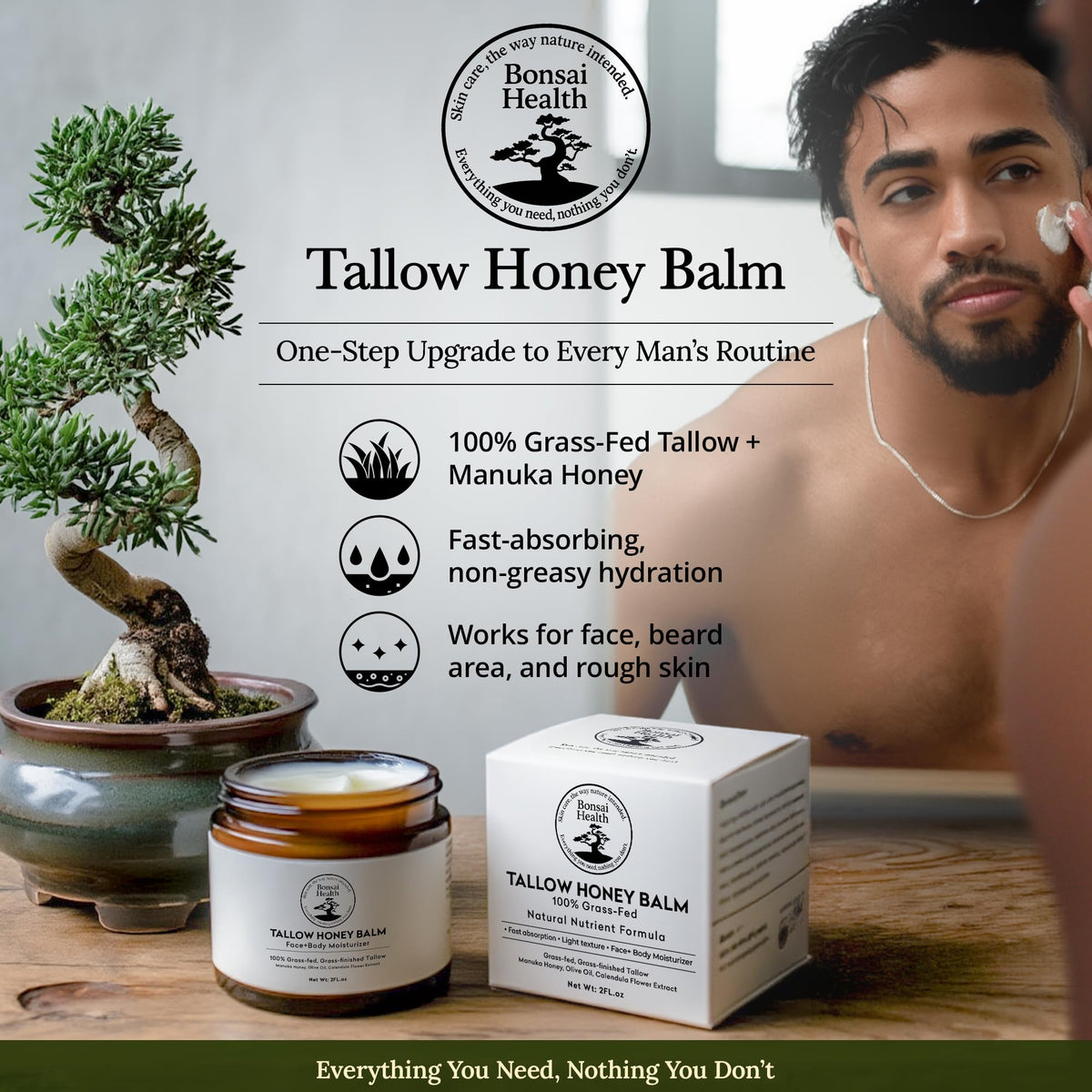 Bonsai Health Balm applied to hands and elbows for multi-use hydration