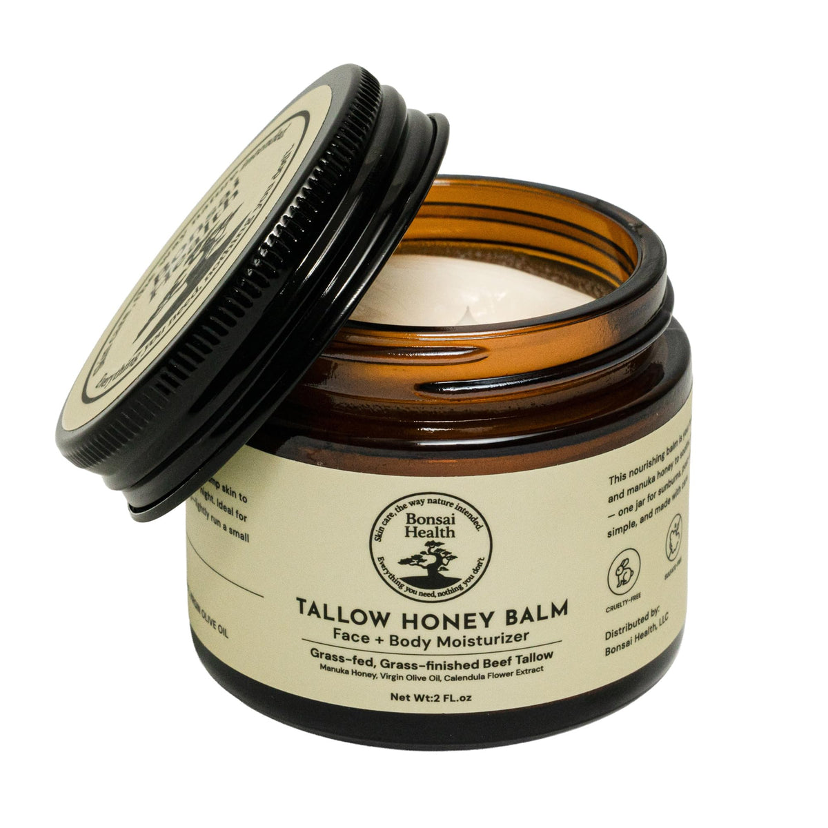 Bonsai Health Beef Tallow Balm jar closeup showing rich texture for deep hydration