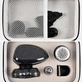 Boobowl case featuring soft foam inserts — securely holds shaver, trimmer, and heads