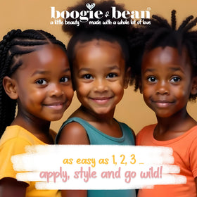 Boogie and Bean kids braids styling creme helps secure twists and braids.