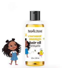 Boogie and Bean Kids Hair Oil bottle provides lightweight moisture for curls