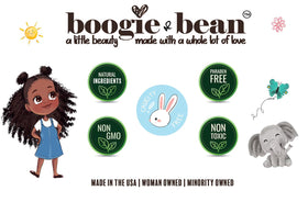 Boogie and Bean natural oils coconut mango butter delivers nourishing shine for lively hair.