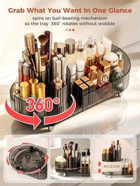 Booklov large-capacity organizer consolidates brushes, bottles, and lipsticks neatly.