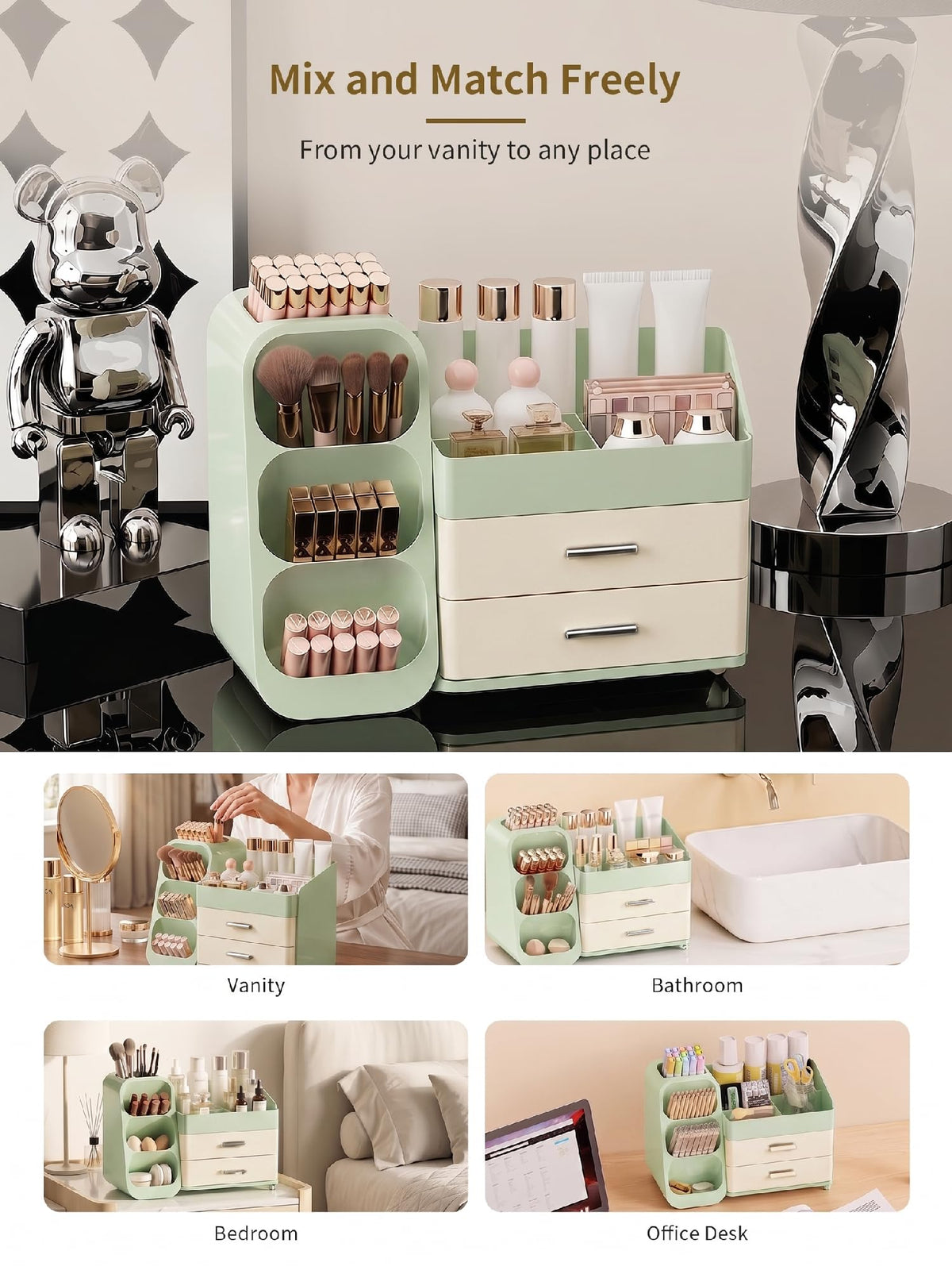 Booklov makeup organizer holds 30+ brushes and 15+ lipsticks neatly