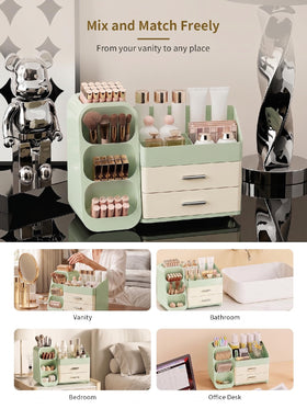 Booklov makeup organizer holds 30+ brushes and 15+ lipsticks neatly