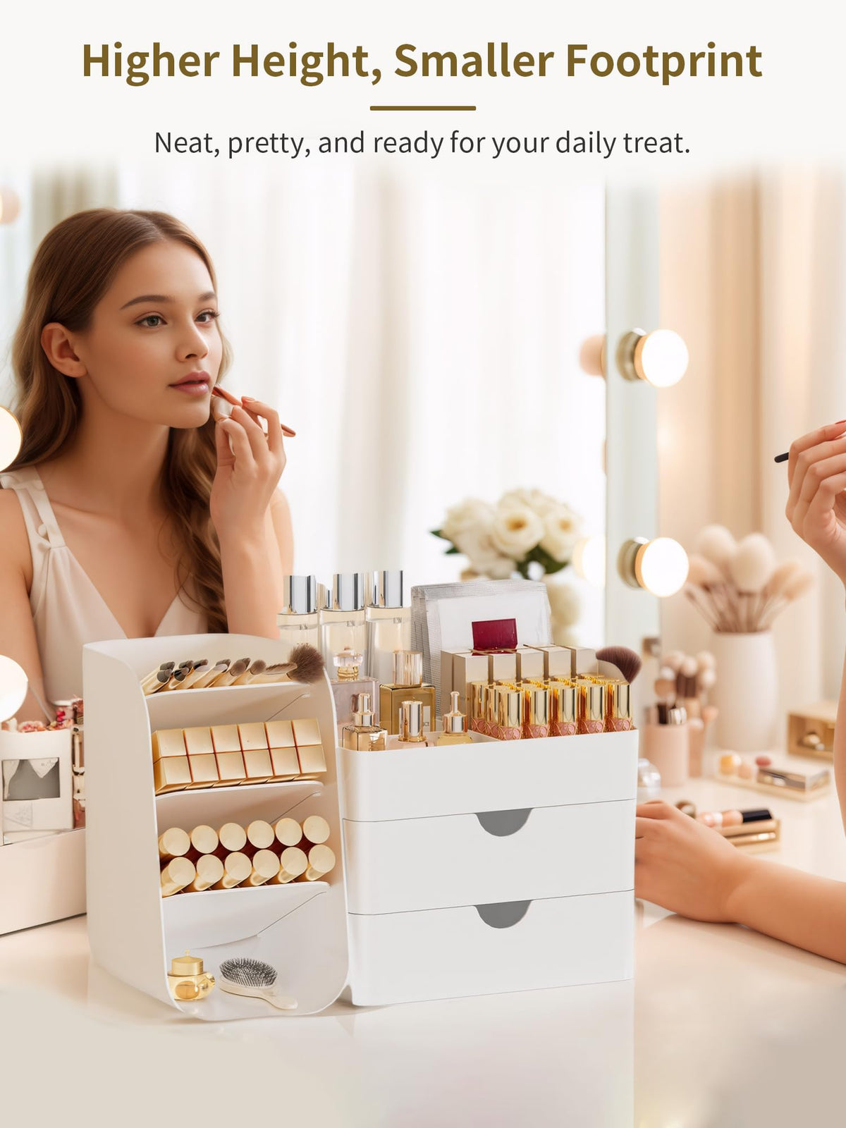 Booklov compact vanity design fits small spaces and hides clutter.