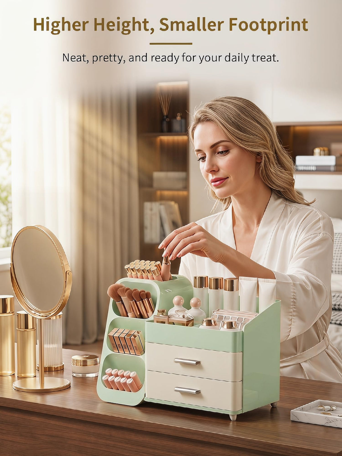 Booklov makeup organizer, cream green, a thoughtful gift for organized spaces