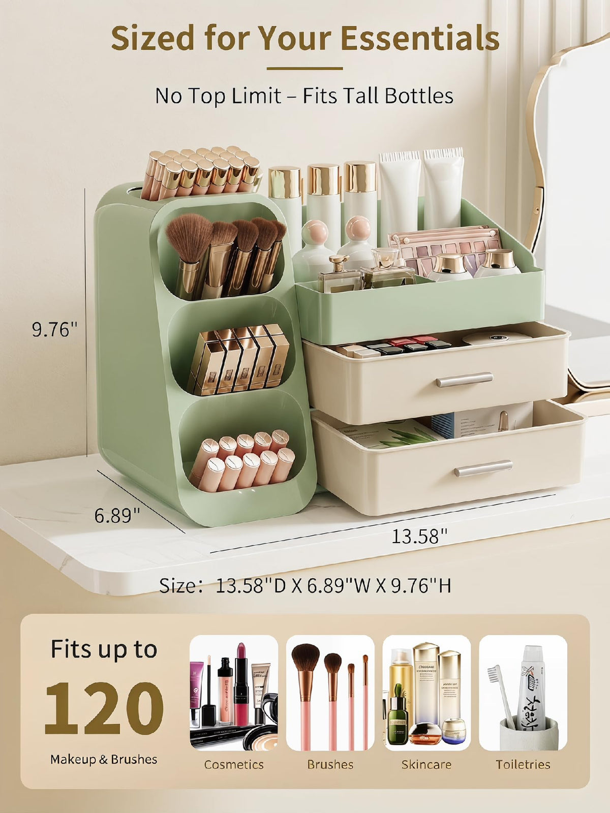 Booklov makeup organizer open compartments and drawers keep daily essentials within reach