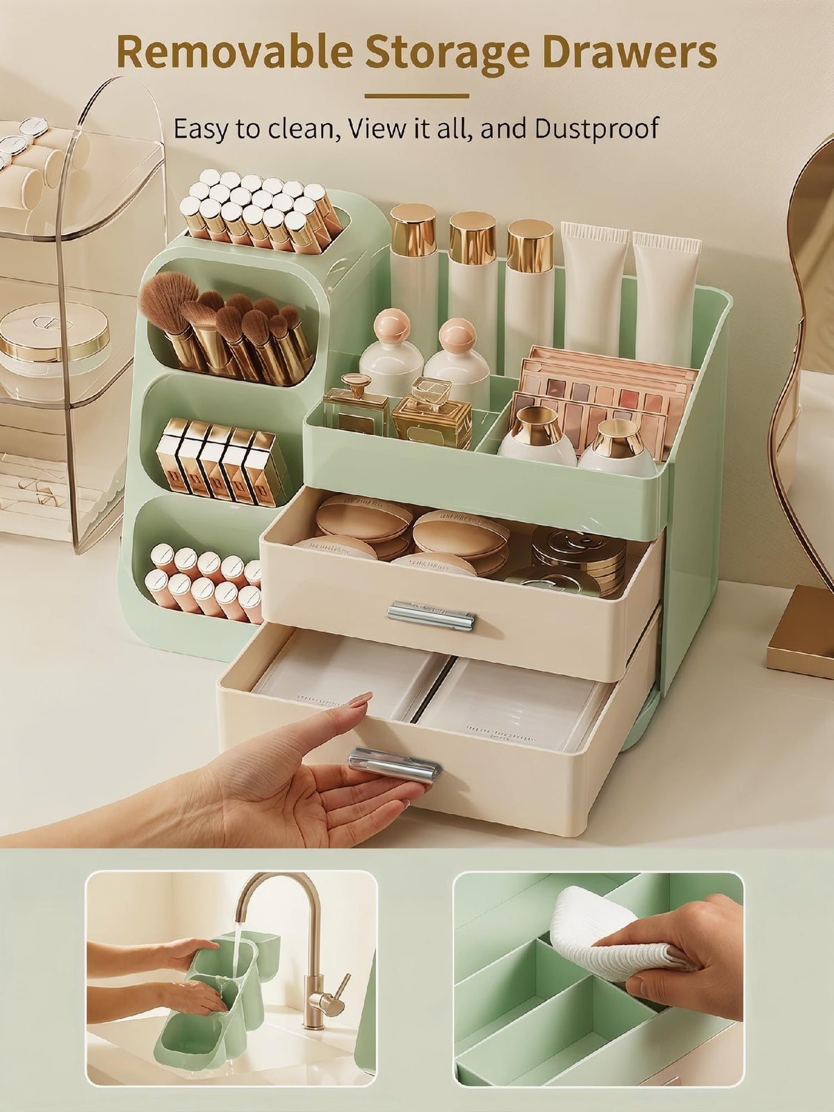 Booklov makeup organizer elevates vanity with a tidy countertop display