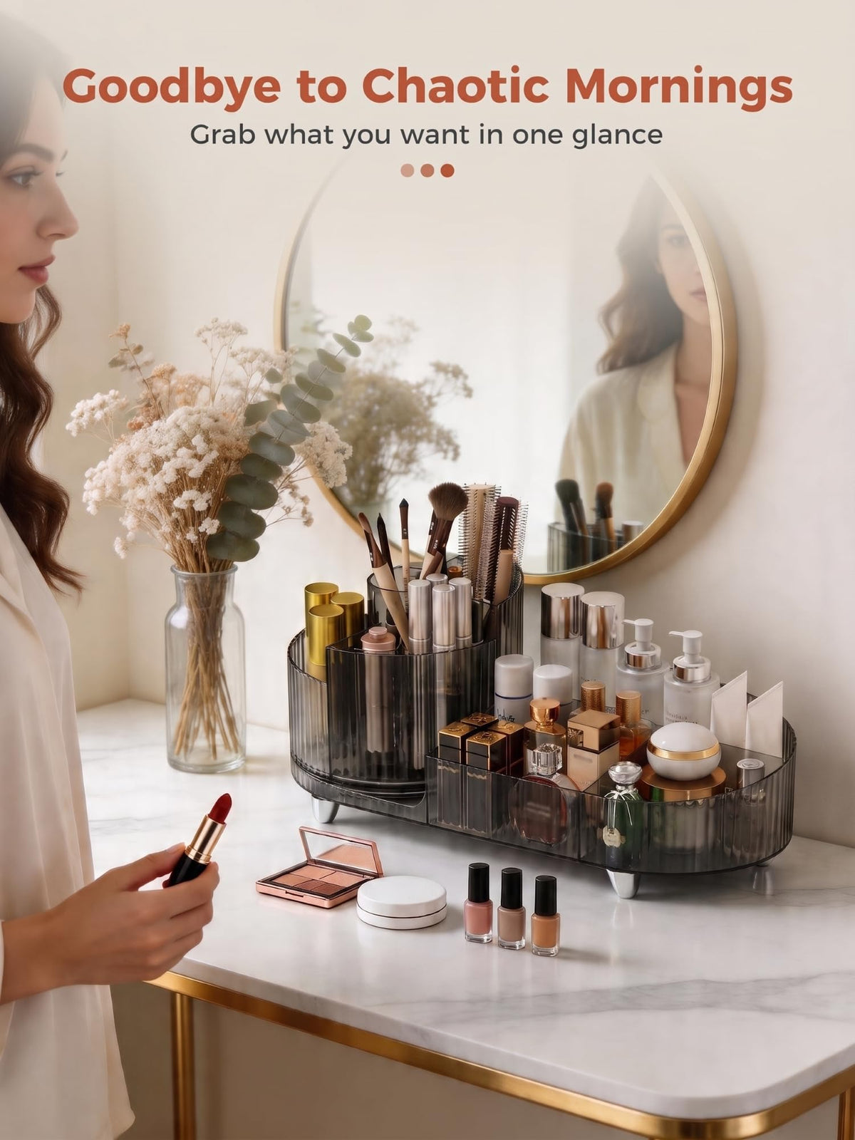 Booklov non-slip base stabilizes the organizer on slick countertops.
