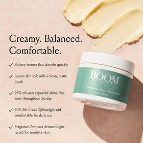 BOOM! Cotton Shine Control Moisturizer jar open view shows creamy, fast-absorbing texture