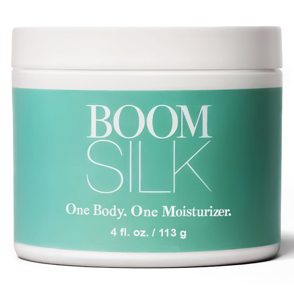 Boomsilk face moisturizer jar 4oz showing all-in-one hydration for mature skin