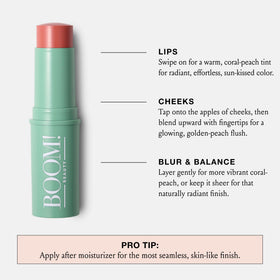 Boomstick Golden Peach on eyelids for soft dewy shimmer