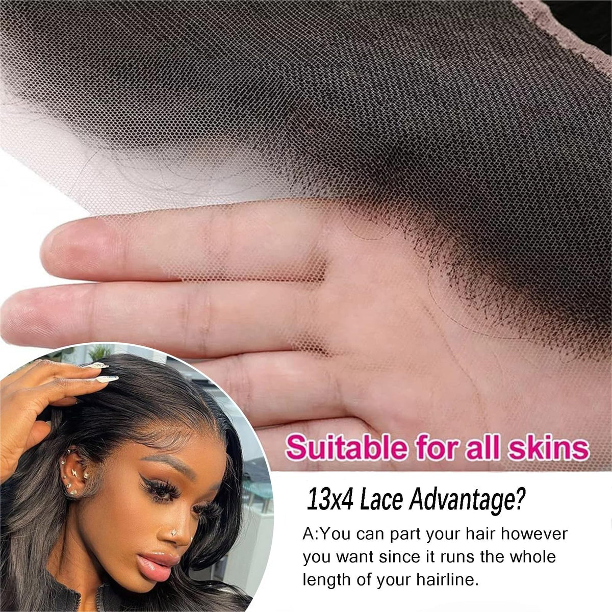 Boopwine 13x4 lace frontal closure middle part for versatile styling