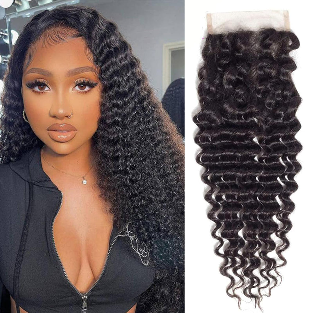 Boopwine 4x4 deep wave HD lace closure for seamless blend.